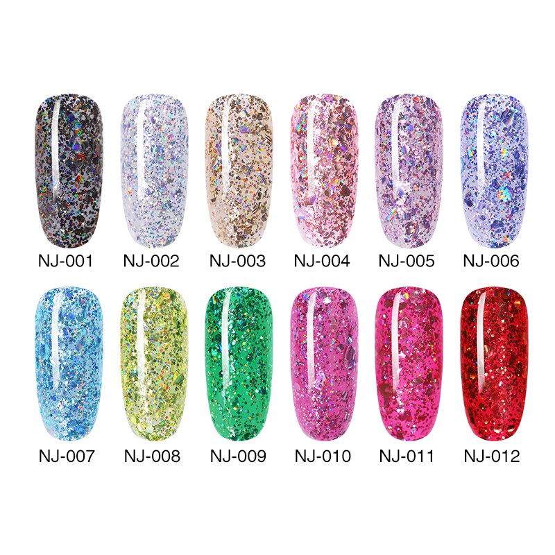 Nee jolie 12 färger nagellack roséguld glitter paljetter gradient serie shimmer flake för nail art diy 3.5ml