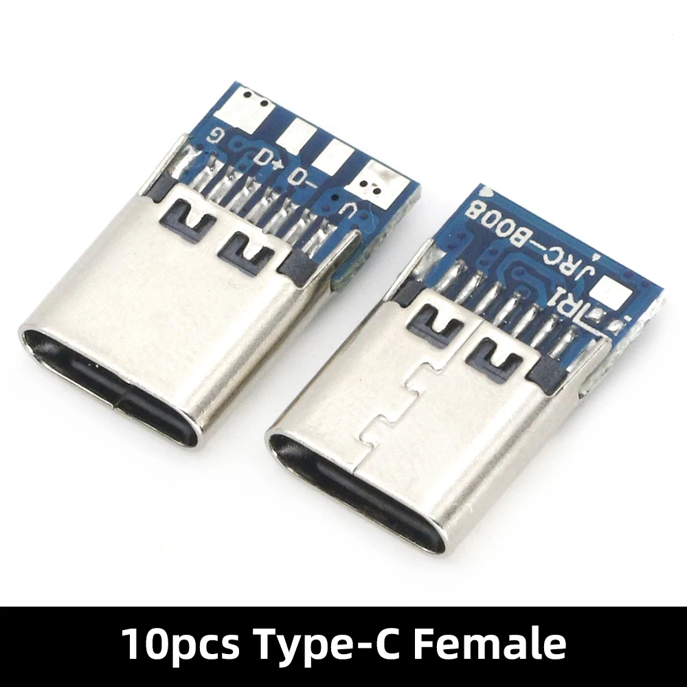 Conector USB 3,1 tipo C de 10 piezas, adaptador de receptáculo de enchufe hembra/macho para soldar Cable y Cable de 24 Pines, compatible con placa PCB: Verde militar