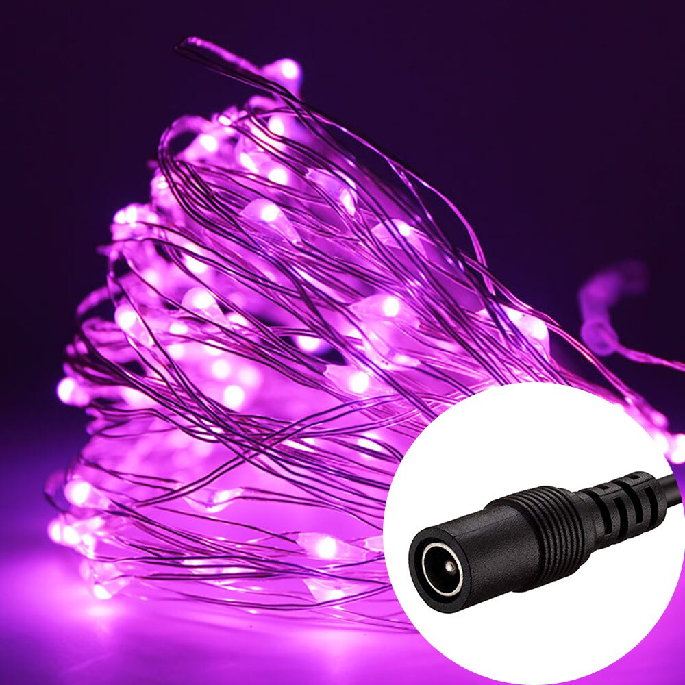 5M 50Leds Led String Lights Met Dc Power Connector Zilveren Draad 12V Led Fairy Light Kerst Indoor decoratie Thuis Kamer Boom: Pink