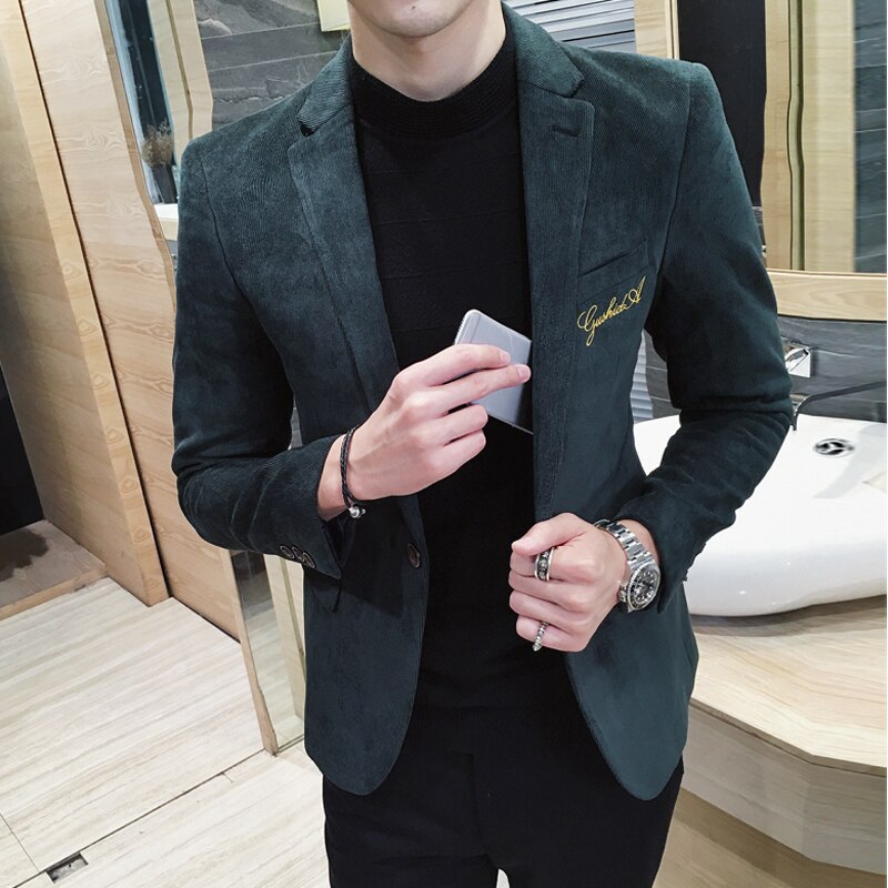 Business Casual Blazers Male Formal Jacket Popular Dress Suit Slim Fit Coat: Green / XL for 61-67 kg