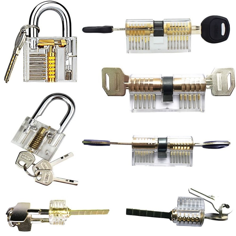 7 stk / sæt gennemsigtige låse kombination praksis låsesmed træningsværktøjer synlige låse pick sæt