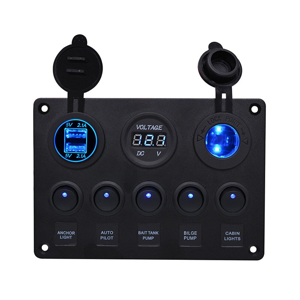 Yacht Car Round 5-Position Combination Switch Dual USB Car Charger Seat Voltmeter Combination Control Panel Switch Fe26