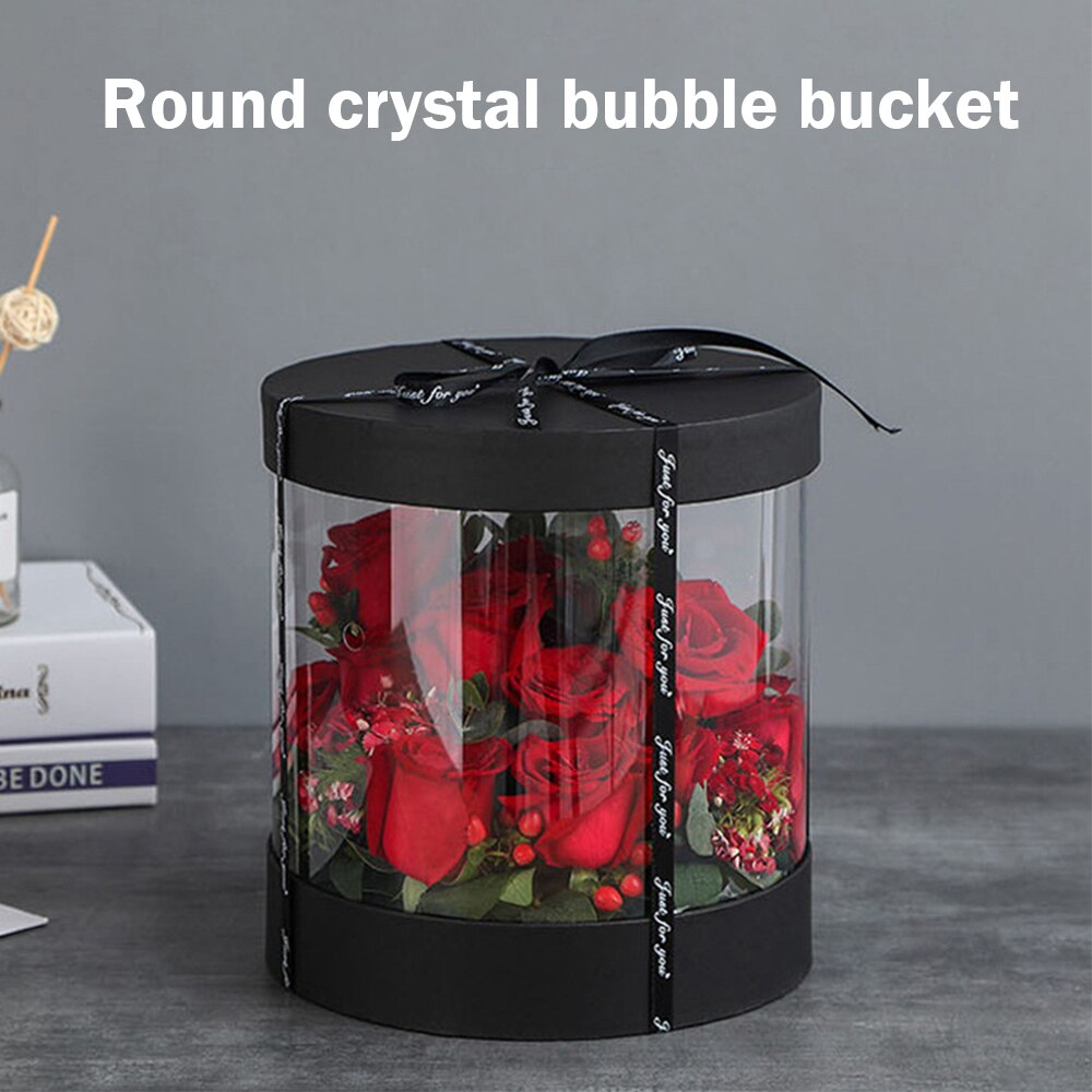 Round Transparent Flower Box Bouquet Florist Packaging Basket Dustproof Exhibitions Container Home Decor for Wedding Party