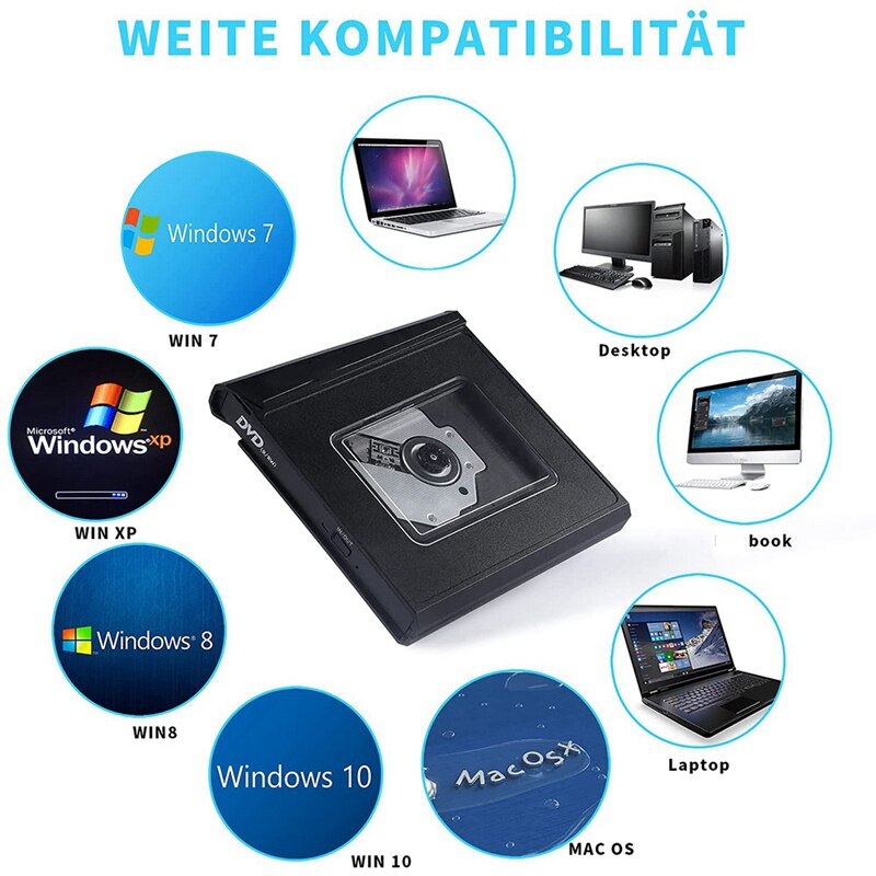 Externe Dvd Drive, Usb 3.0 Type-C Draagbare Cd Speler Voor Laptop, dvd Rom Speler CD-RW Compatibel Met Laptop Desktop Pc