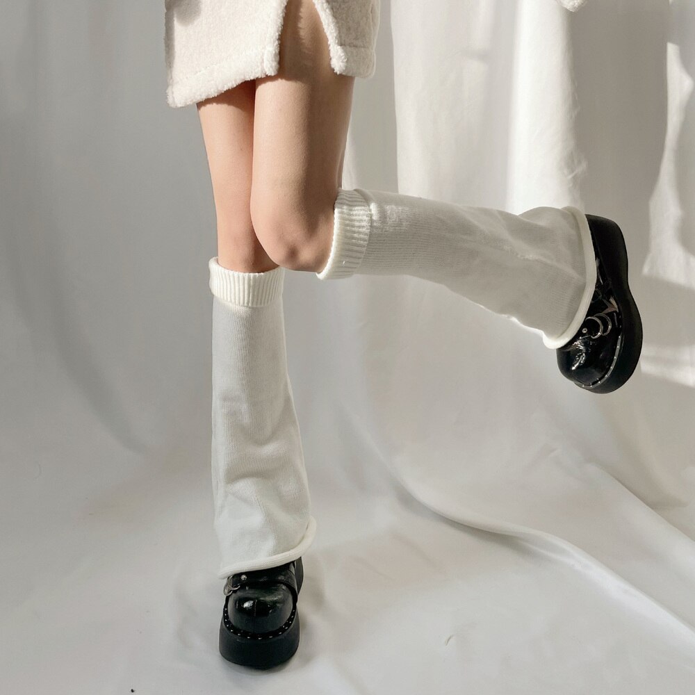 Flared Leg Warmers Women Kawaii White Winter Loose Boot Stocking Girl Uniform Knitted Cute Knee-High Leg Warmers Fluffy