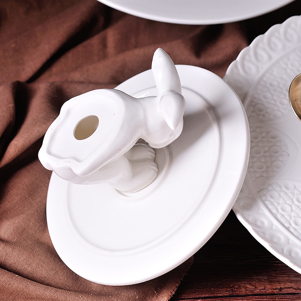 Sød kanin keramisk kagefad dekorativ tallerken kagebakke dessertholder bryllup dekoration forsyninger keramik med hare 08153