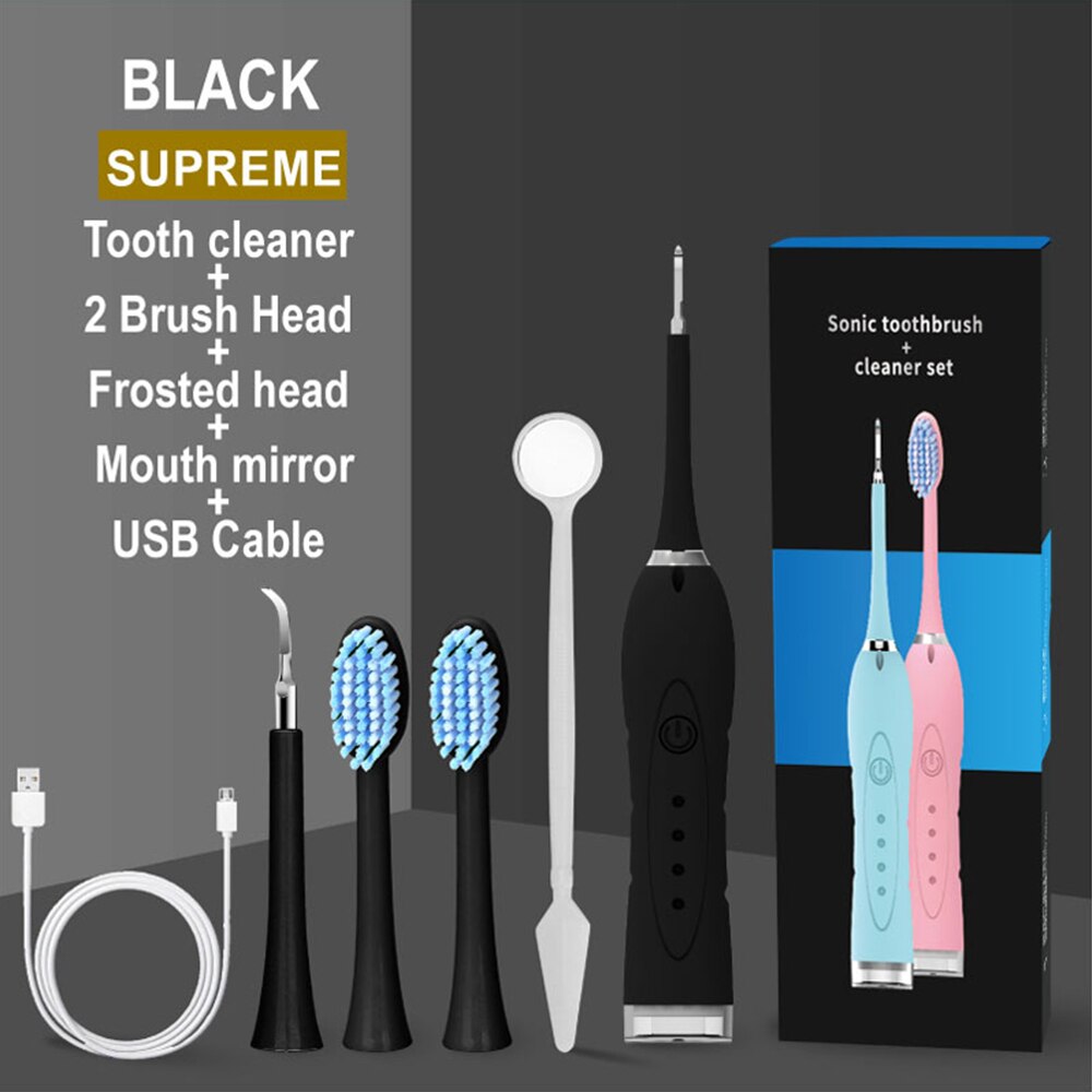 2in1 Ultra Sonic Sonic Tandheelkundige Scaler Tandsteen Verwijderen Witter Tooth Cleaner Hoge Frequentie Trillingen Huishoudelijke Elektrische Tandenborstel: Black Supreme Suit