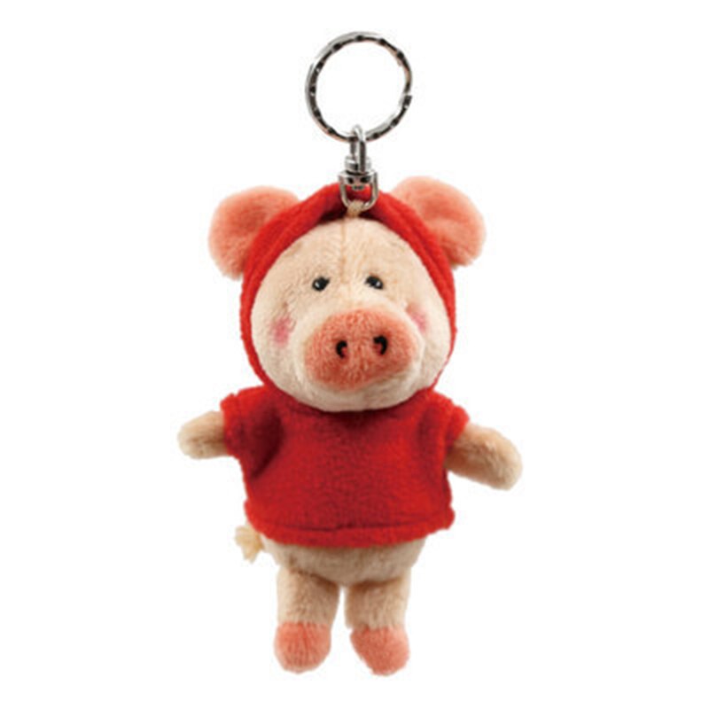 Gris weibi plys legetøj vedhæng rustfrit stål hul nøglering stål rund nøglering split søde nøglering kærlighed dame rygsæk taske: Rød gris