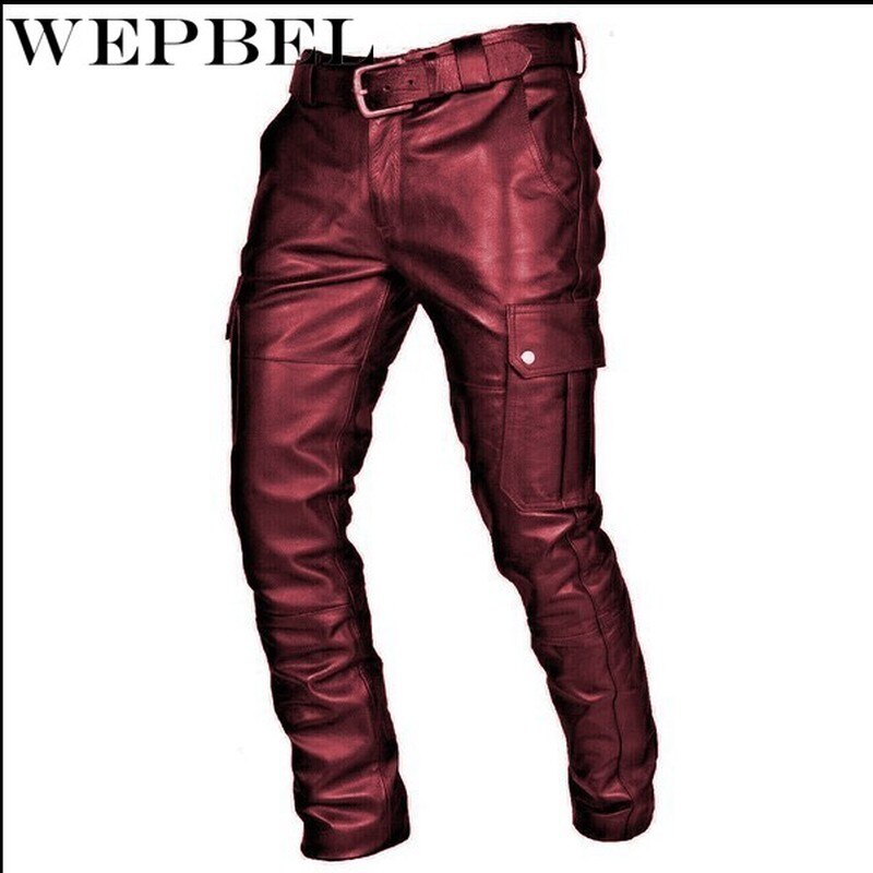 Wepbel Mannen Straight Pu Lederen Broek Biker Moto Lange Lederen Losse Street Style Steampunk Broek Rock Roll Lange Broek