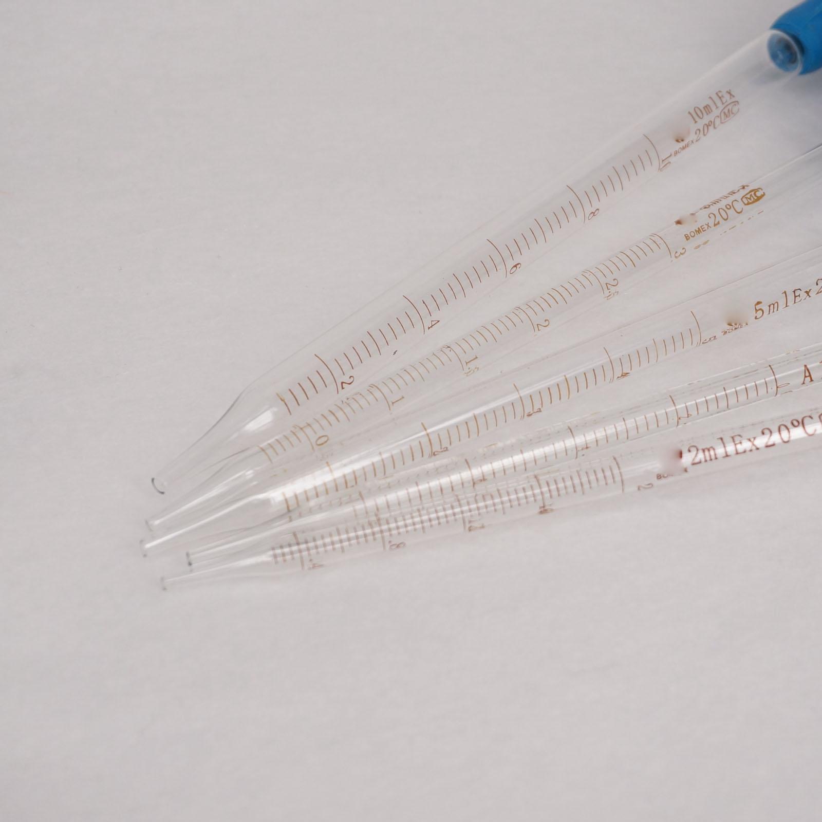 Pipeta graduada de vidrio, 1-10ml, con bombilla de goma, dispensado de cuentagotas para química de laboratorio