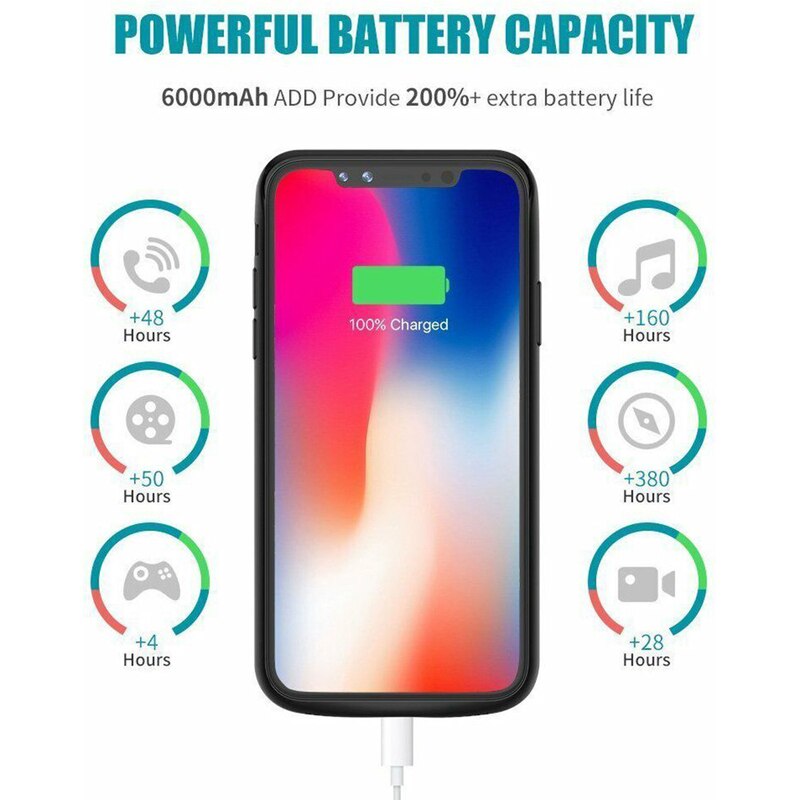 Neng 6000mah caso do banco de potência para o iphone x, ultra magro carregador de bateria de backup externo para iphone x