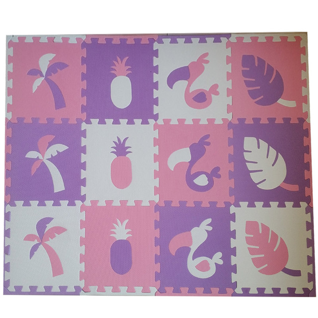 JCC 8/24 pcs Toekan Stijl Baby EVA Foam Puzzel Speelkleed/kids Tapijten Tapijt Grijpende Mat voor kinderen Tegels 30*30*1 cm: Purple-Pink-White / 12pcs 30x30cm