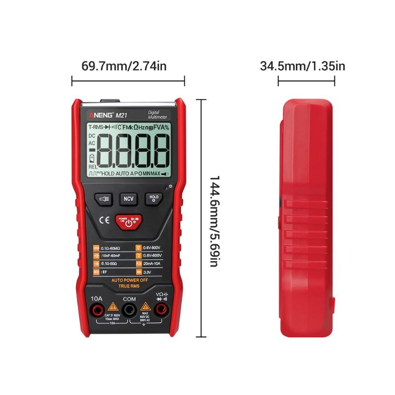 M21 Auto Range Multimeter True RMS Digital 6000 Counts NCV Flashlight Multimeter