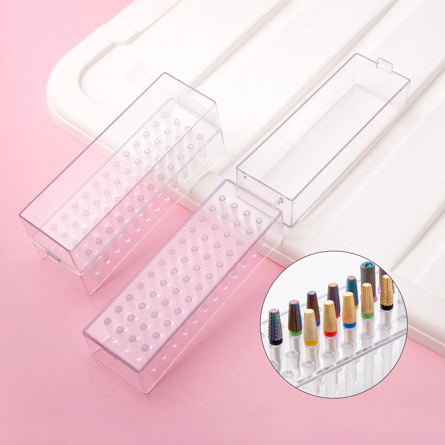 Förvaringslåda för 30- håls nagelborr, manikyrfräshållare, displayställ för nagelborr, hylla, manikyrverktyg
