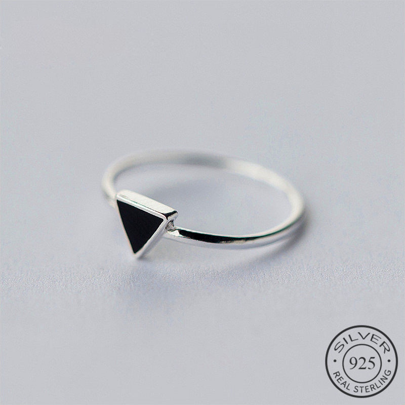 Echt 925 Sterling Zilveren Geometrische Zwart Emaille Driehoek Ol Verstelbare Ring Minimalistische Fijne Sieraden Voor Vrouwen Party