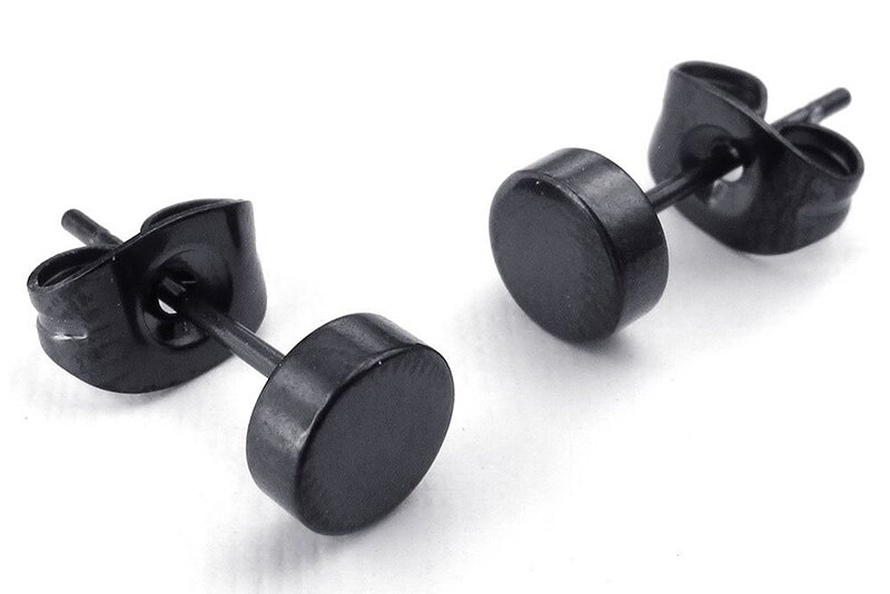 Sieraden Mannen Oorbellen, Cirkel Oorstekers, 2 Stuks (1 Paar), Roestvrij Staal, Zwart: Black