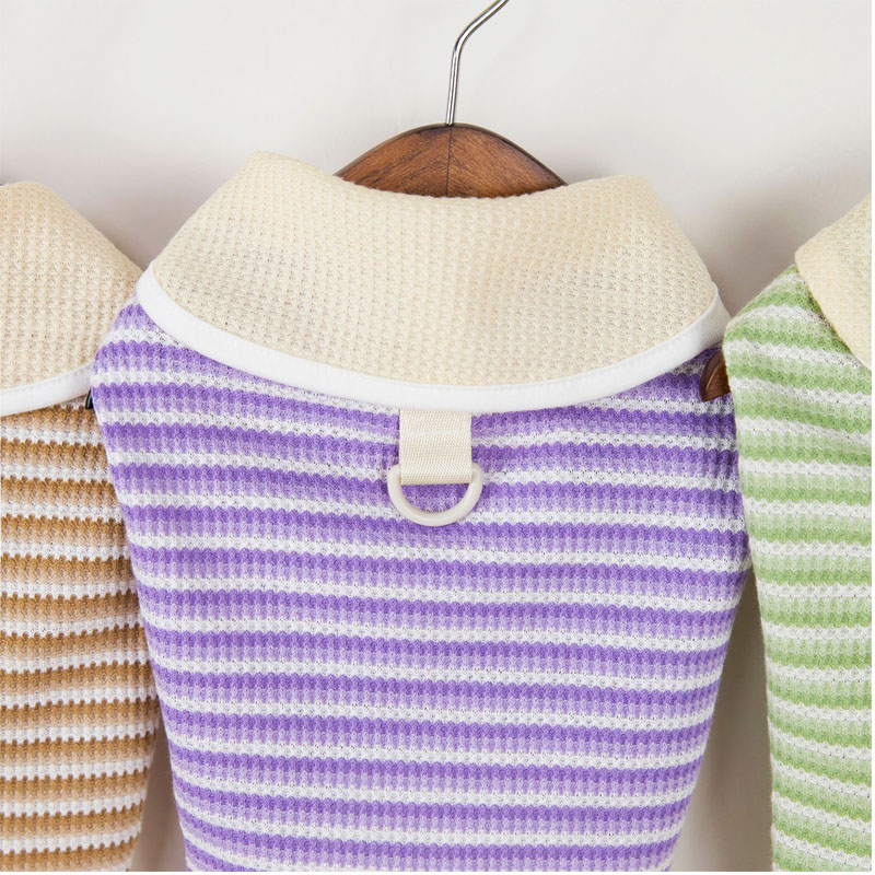 Strips Puppy Clothes Summer Green Purple Brown Lapel Dog Hoodies Clothing For Small Dogs Chiwawa Short Sleeve Kitten Sweatshirt