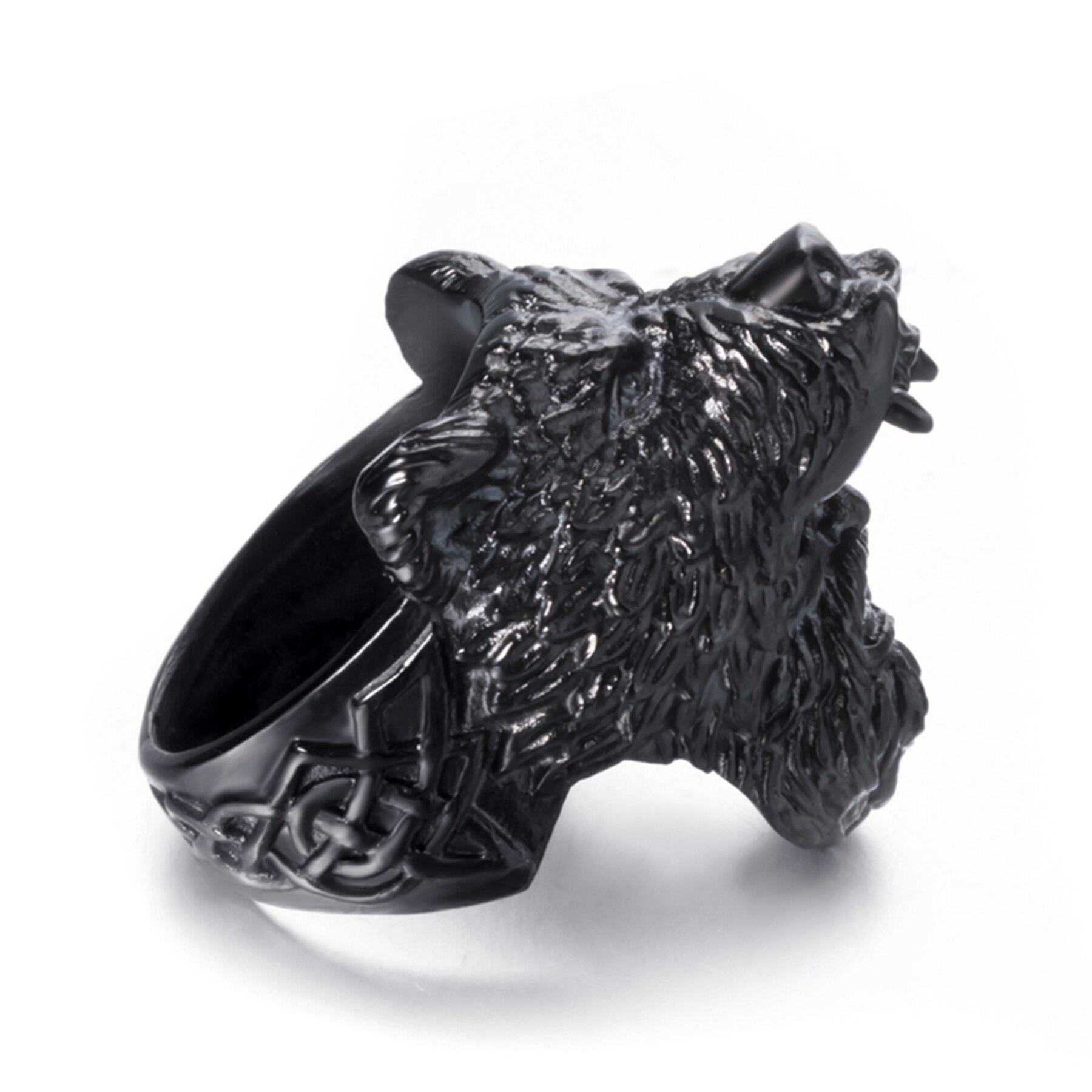 Elfasio Man Stainless Steel Ring Viking Bear Warrior Titanium Silver Black Punk Biker Rings SIze 7-14