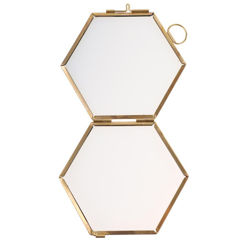 Cadre Photo hexagone Antique en métal et verre | Cadre Photo suspendu, de décoration de maison noir/cuivre