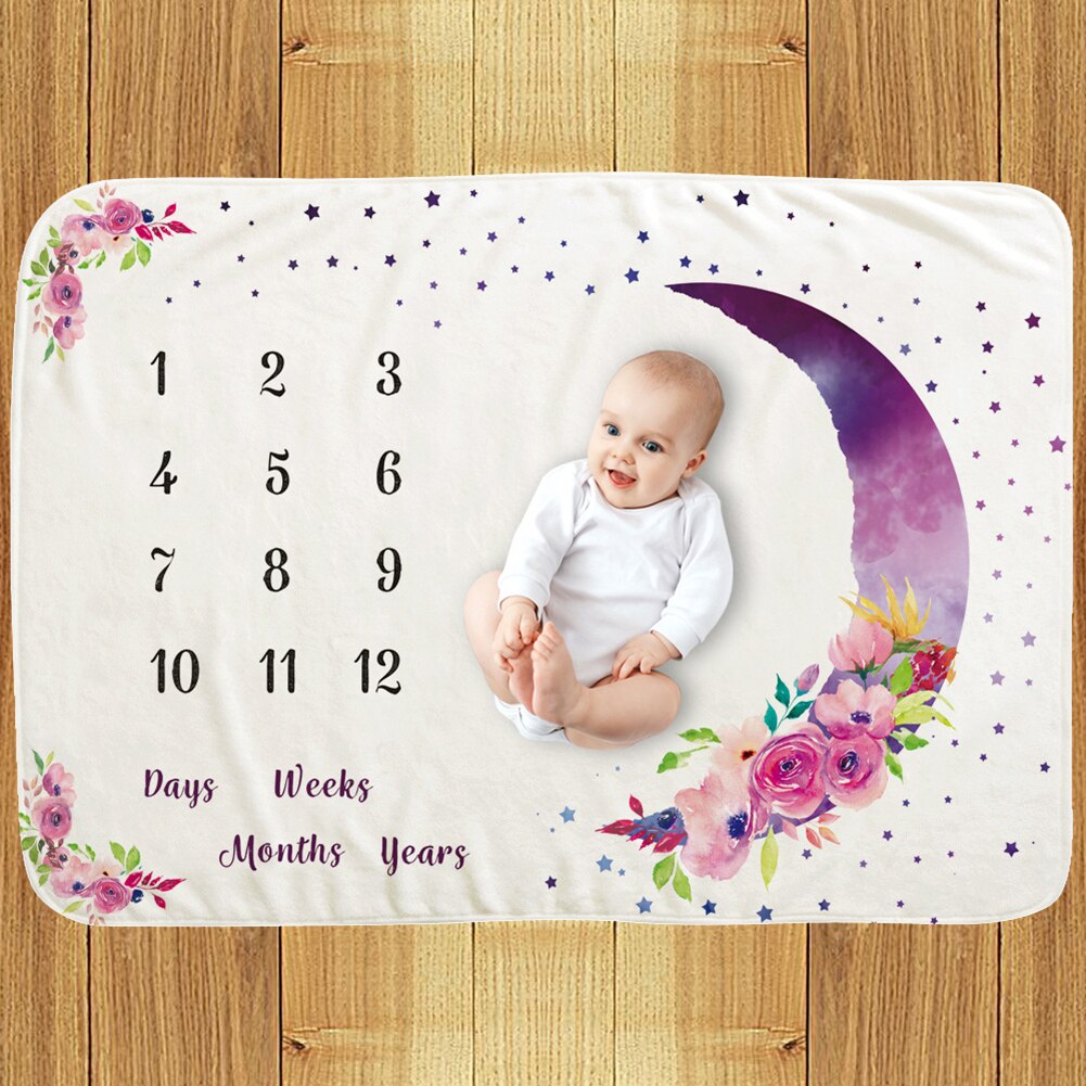 Maan bloemenprint flanel baby maandelijkse mijlpaal deken foto prop achtergrond ademende zachte fotografie accessoires