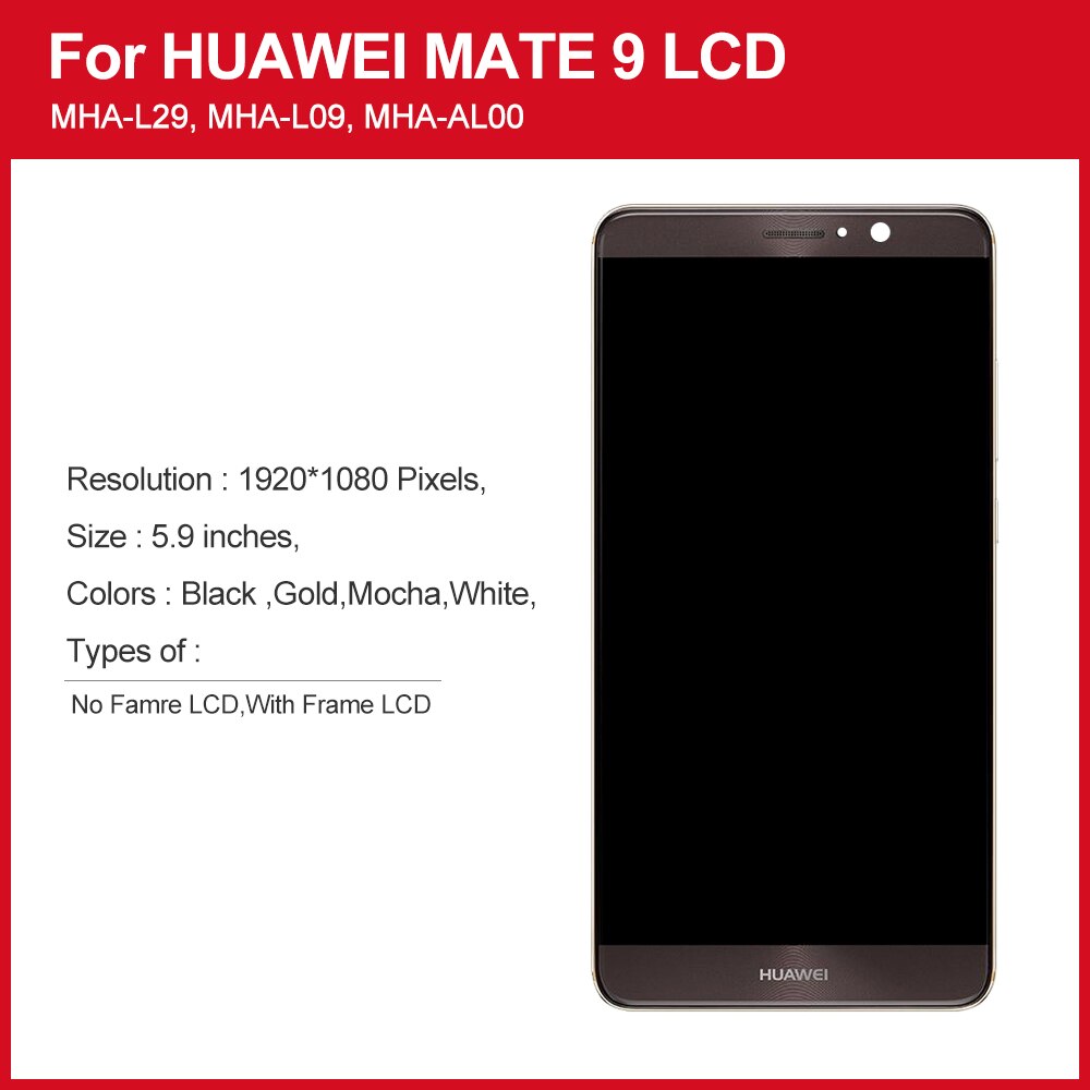 5.9'' Original LCD For HUAWEI Mate 9 Display Touch Screen Digitizer with Frame Display for Huawei Mate 9 LCD MHA-L29 Replacement