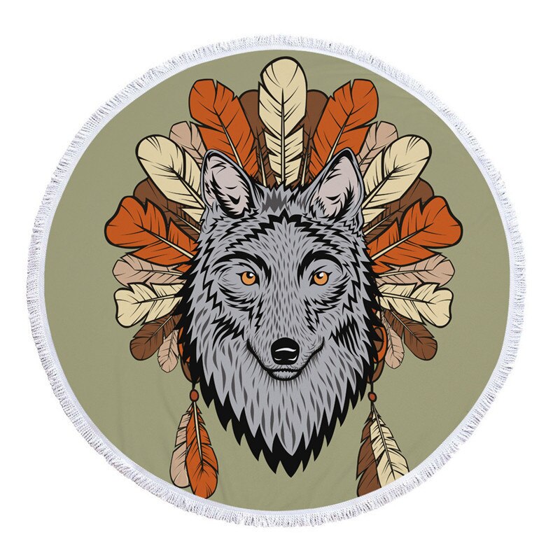 Mikrofiber strandhandduk med tofsar för vuxna barn yoga tofs vargfilt stor rund handduk tryckt gobeläng heminredning: 5