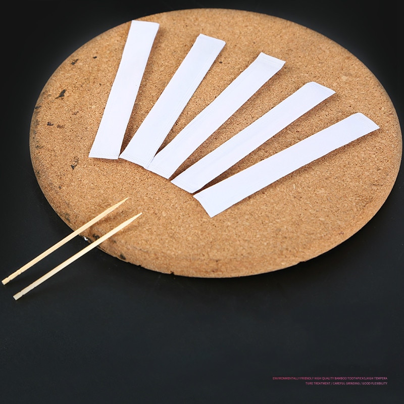 Bärbar engångsförpackning, individuellt förpackad, naturlig bambu tandpetare, familj, frukt, enstaka, vassa tandpinnar, hotellrestaurang 1000pc
