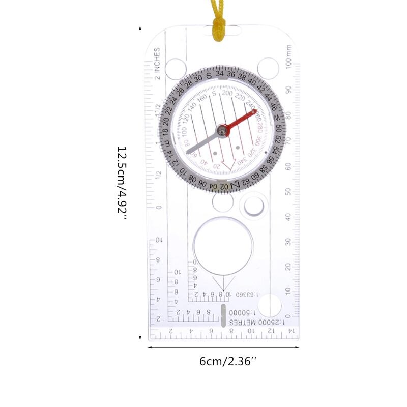 Multi-function Drawing Ruler Map Scale Camping Navigation Compass Angle Ruler Magnifier X7JD