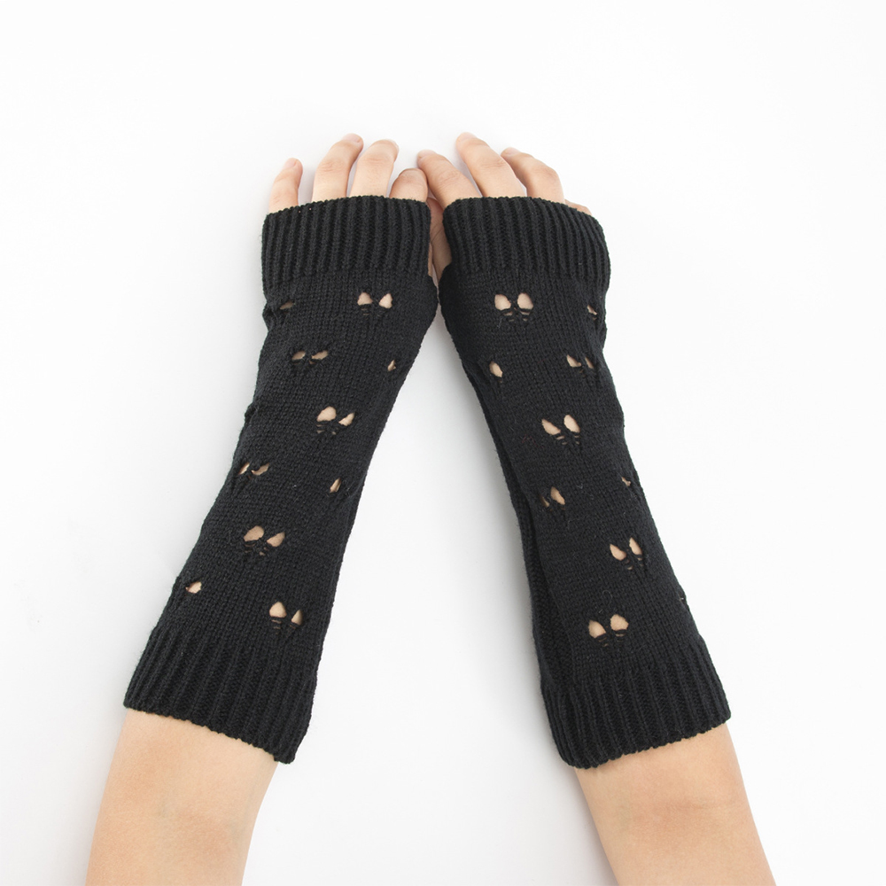 Vrouwen Meisjes Handschoenen Mode Handwarmer Winter Handschoenen Vrouwen Arm Gehaakte Breien Hollow Hart Mitten Warm Vingerloze Handschoenen: 2