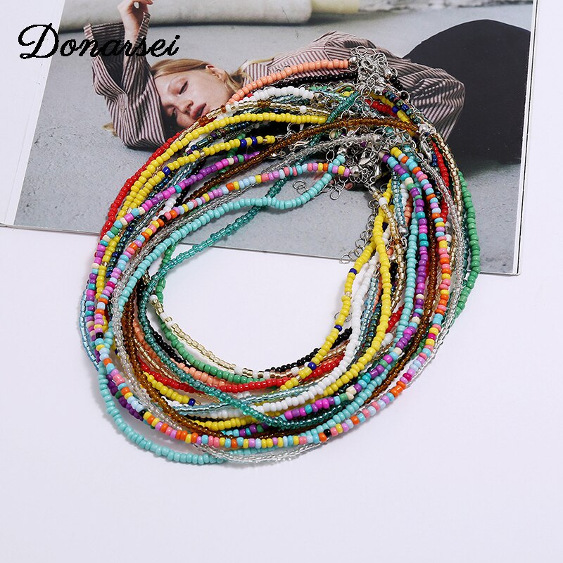 Donarsei Spring Bohemia Handmade Colorful Beaded Chokers Necklace For Women Seed Bead Clavicle Chain Boho Jewelry