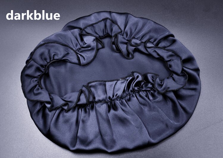 100% Mulberry Seide Kappen für Schlaf Komfortable Weiche Seide Nacht Kappe Hüte Bonnet Beanie Hut Solide Farbe Freies: dark blue