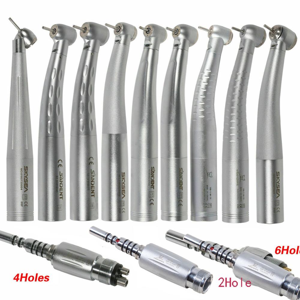 Dental Fiber Optic LED Turbine High Speed Push Button Handpiece Standard/Big/Mini Head & 6/4/2Hole Quick Coupler