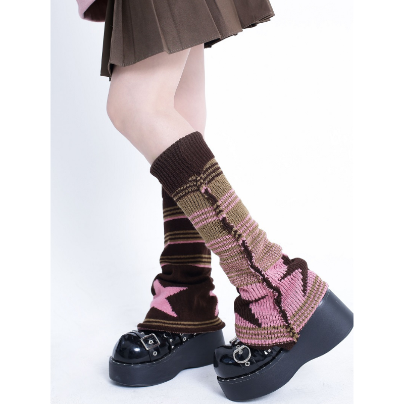 Gyaru-calentadores de piernas góticos Harajuku, calentadores de piernas sexys, calcetines tejidos a rayas, cubierta de pierna de Lolita para mujer, calcetines holgados, manguito de bota, mangas de bota