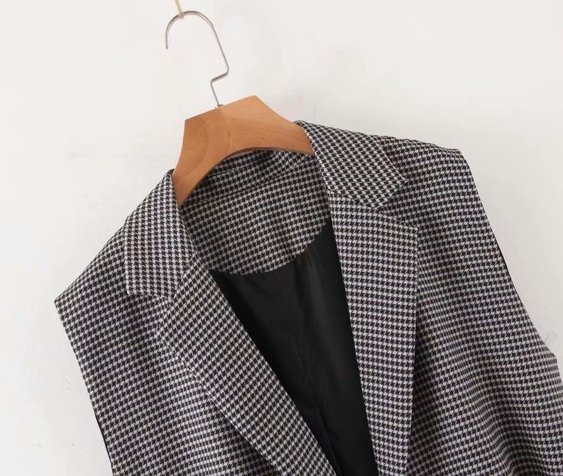 Casual pied-de-poule vesten dames strikceintuur vesten dames slanke zakken lange vesten dames dames