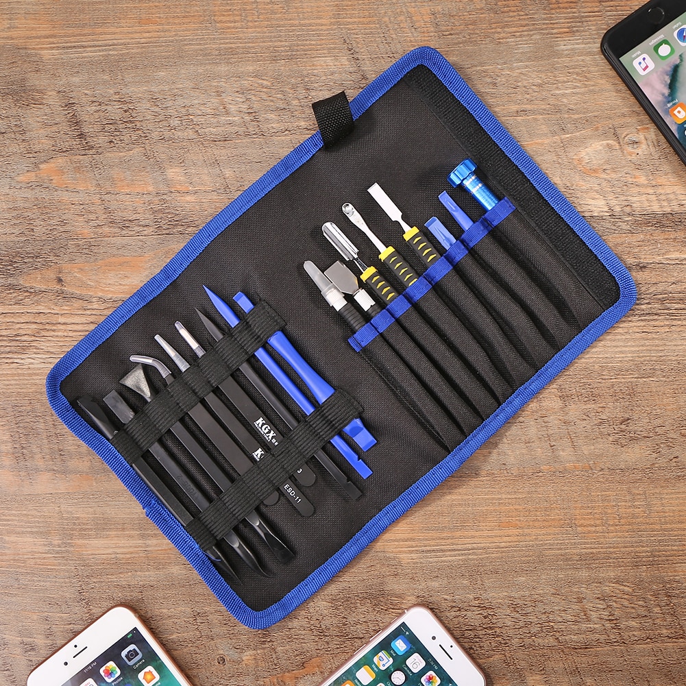 17 in 1 Phone Tablet Repair Hand Tools Kit Dual Ends Spudger Pry Opening Tool Screwdriver Tweezer Set for iPhone iPad Maintance