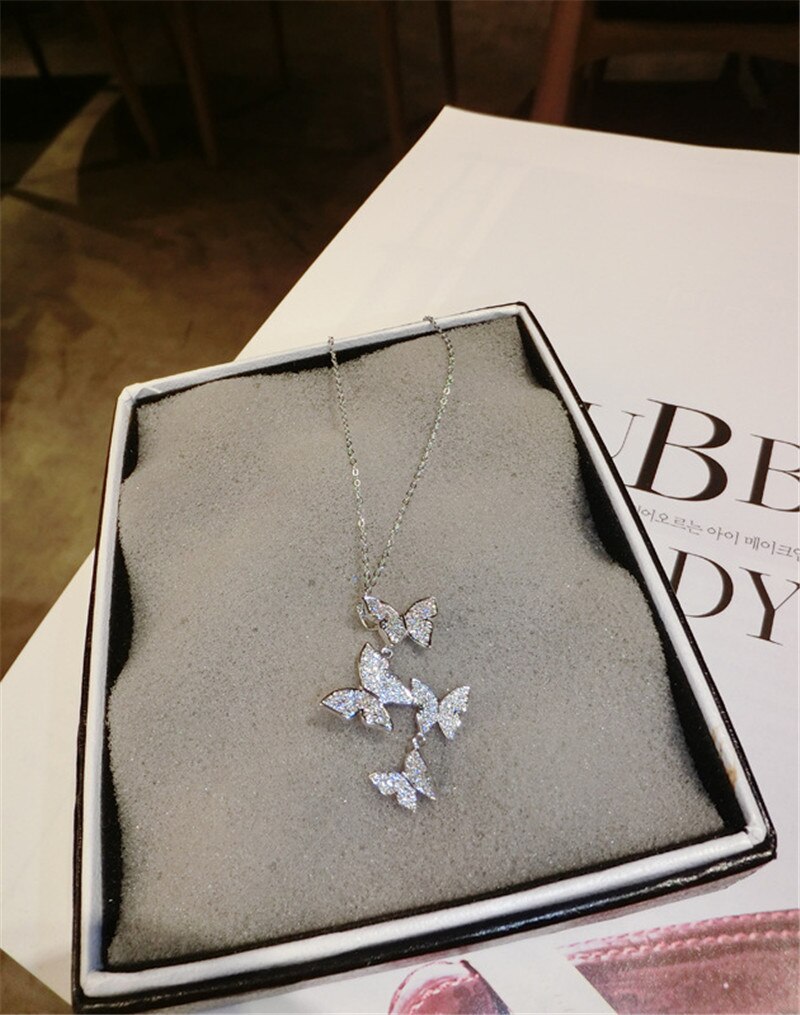 Lange Vlinder Hanger Aaa Zirkoon Cz 925 Sterling Zilveren Statement Bruiloft Hangers Met Ketting Voor Vrouwen Bridal Jewelry