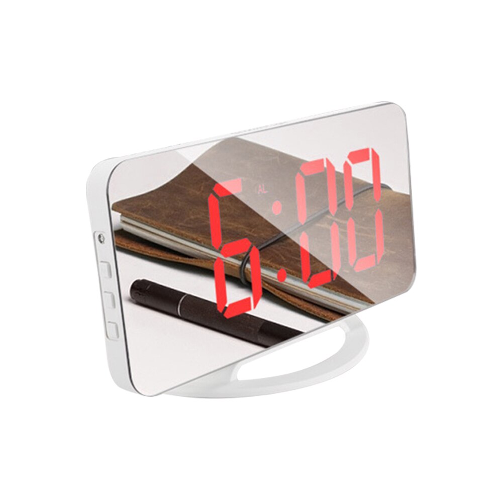LED Screen Mirror Digital Display Wake Up Clock Desktop Automatic Photosensitive Multifunctional Electronic Alarm Clock Home: Red