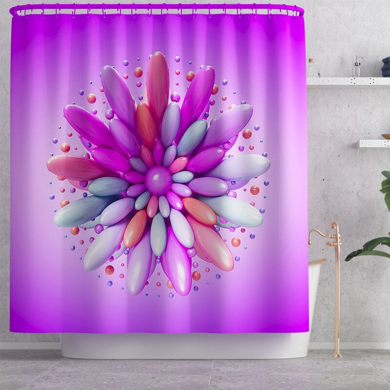 Floral Bathroom Carpet Shower Room Toilet Floor Mat Toilet Seat Cover Mat Bathroom Non-Slip Carpet Mat Set with Shower Curtain: Shower Curtain-725