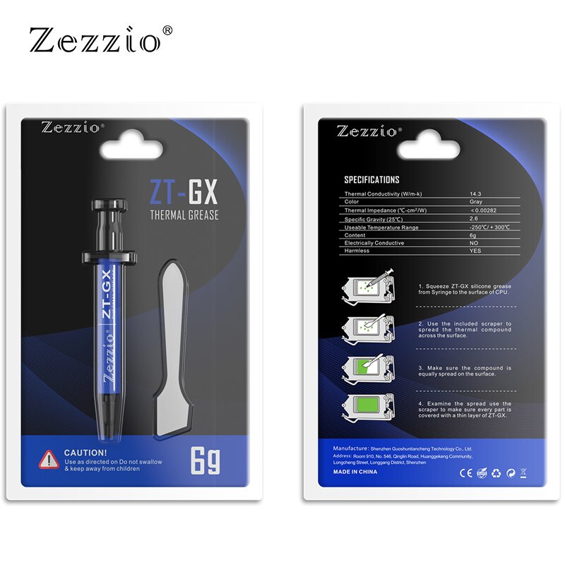 Zezzio ZT-GX 2g,6g,CPU,RTX 3090 3080 GPU Card Heat Dissipation Thermal Grease,14.3W/mk,Plaste Use On Notebook,Laptop Computer