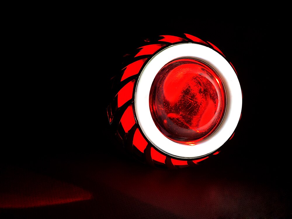 Faro delantero para motocicleta rbike, 1000LM, lentes de proyector LED Dual, Halo, Angel Devil Eye: Red with Red