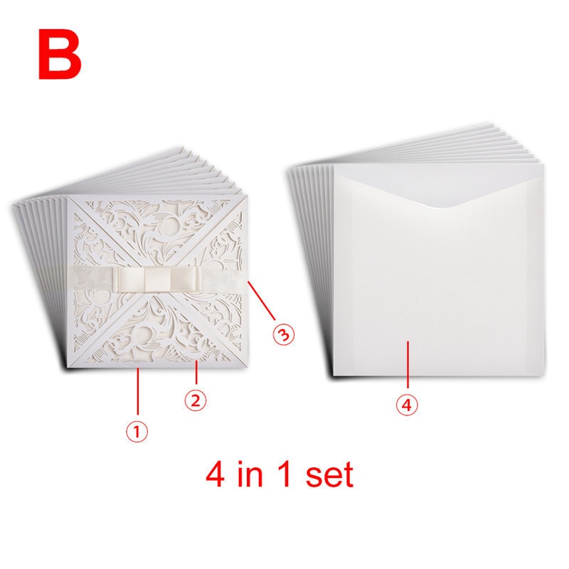 10pcs/lot European Square White Invitation Card for Wedding Delicate Carved Lace Wedding Invitation Cards with Bowknots