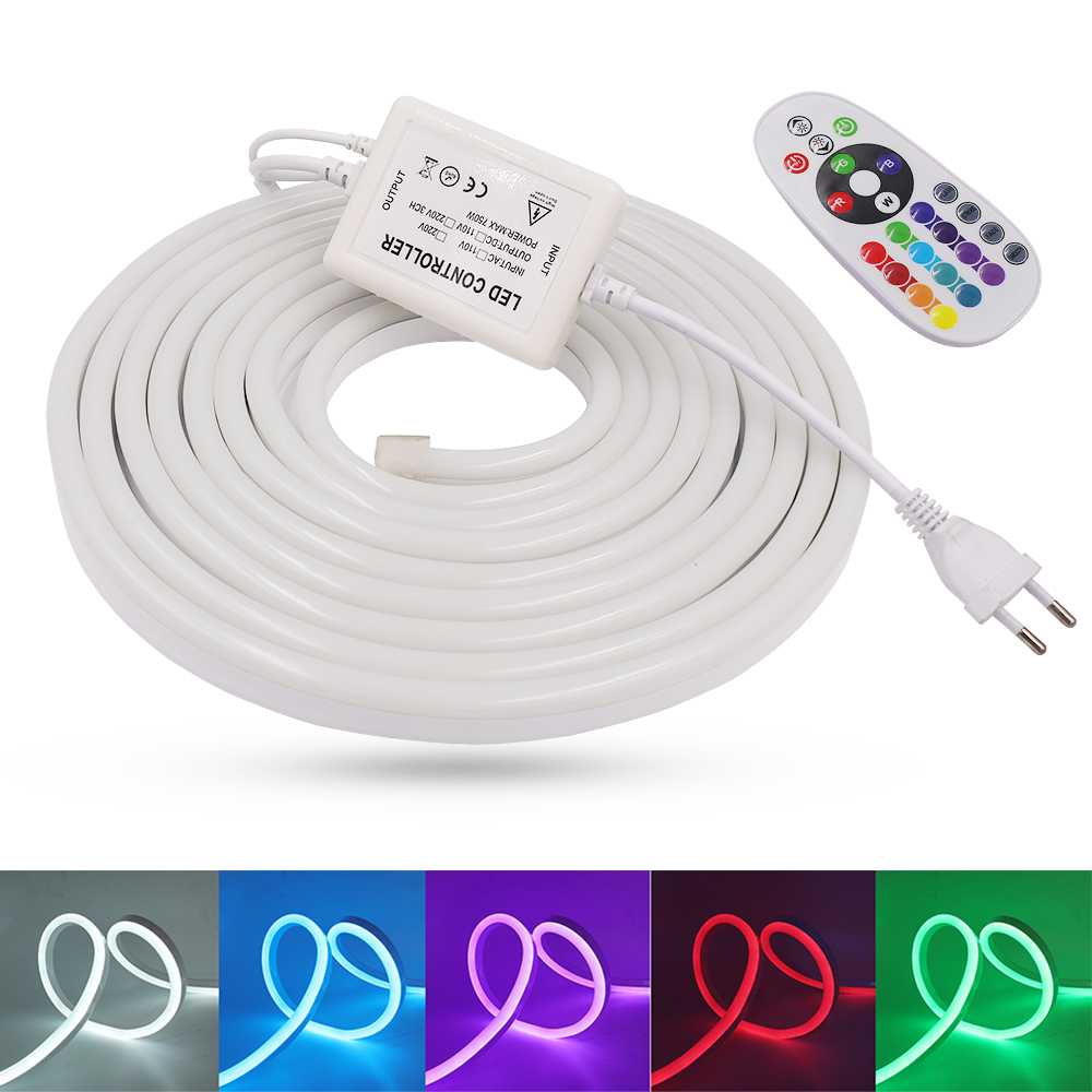 Enseigne au néon étanche avec télécommande, bande lumineuse flexible, ULau néon, SMD 220, 5050, RVB, 80LED/m, 2835 LED/m, 120 V: RGB / 8m