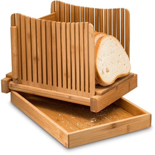 Bamboe Brood Slicer Cutting Guide-Hout Brood Cutter Voor Zelfgemaakte Brood, Brood Broodjes, bagels Opvouwbaar En Compact Met Kruimels