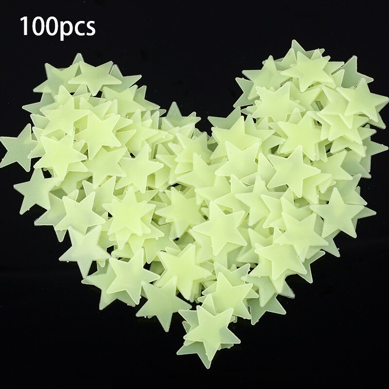 100Pc Lichtgevende Plastic Ster Plafond Muur Art Lichtgevende Ruimte 3D Sticker Home Decoratie Sticker Diy Decoratieve Stickers Glow: yellow