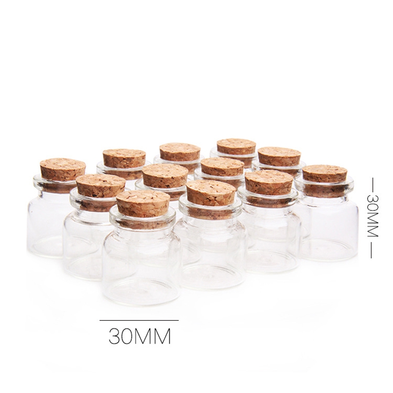 Tapón de corcho para botellas de vidrio de 30x30mm, 12 Uds., 10ml, frascos de vidrio transparente, viales, contenedor de almacenamiento transparente para decoración del hogar, artesanía
