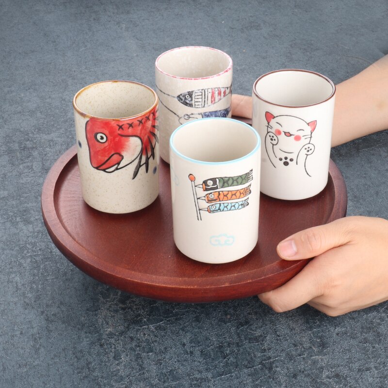 Taza de agua pintada a mano japonesa, copa de sopa de cuerpo recto, golondrina, taza de té de cebada para restaurante, vaso práctico, taza de té de cerámica