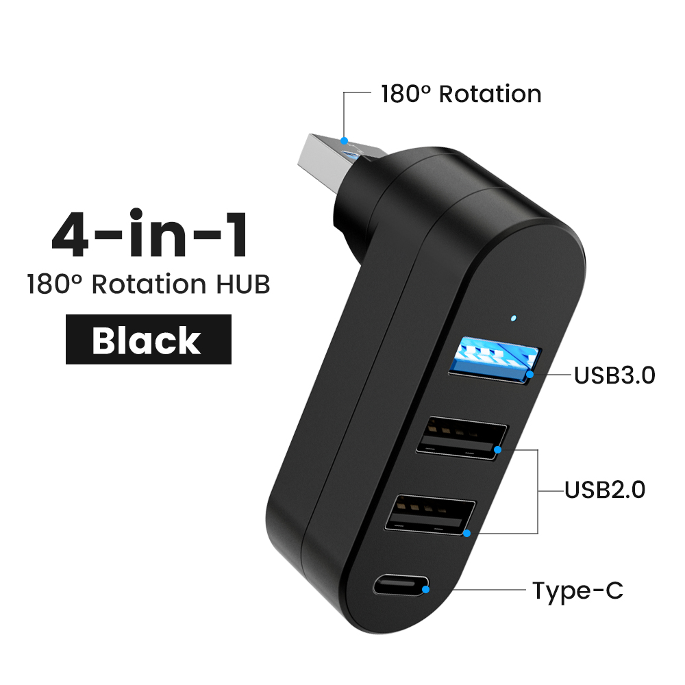 Obrotowy HUB USB USB3.0 2.0 Typ C Rozdzielacz USB 4 porty Wielokrotny ekspander do komputera Laptop MacBook U Disk Transfer danych: BIAŁY
