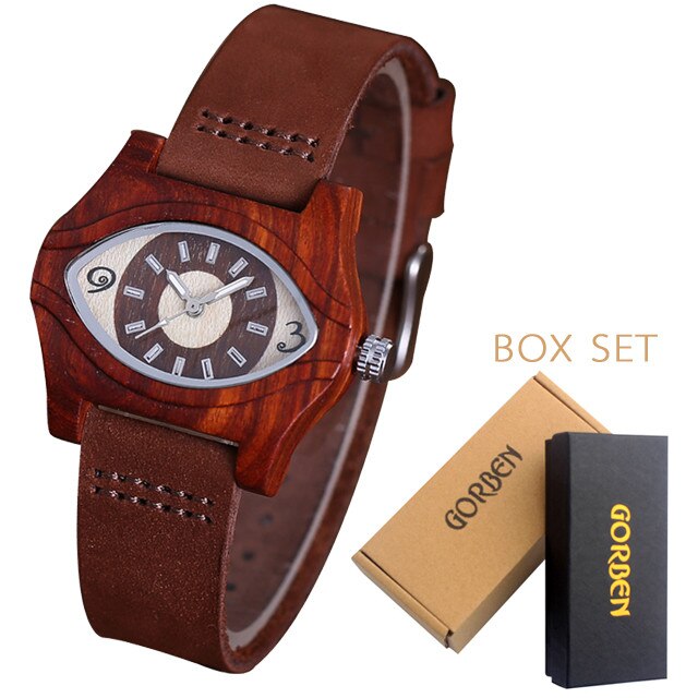 Nieuwste topmerk heren houten horloge unieke ogen wijzerplaat houten quartz horloges stijl leren band heren houten horloge: Horloge doos set