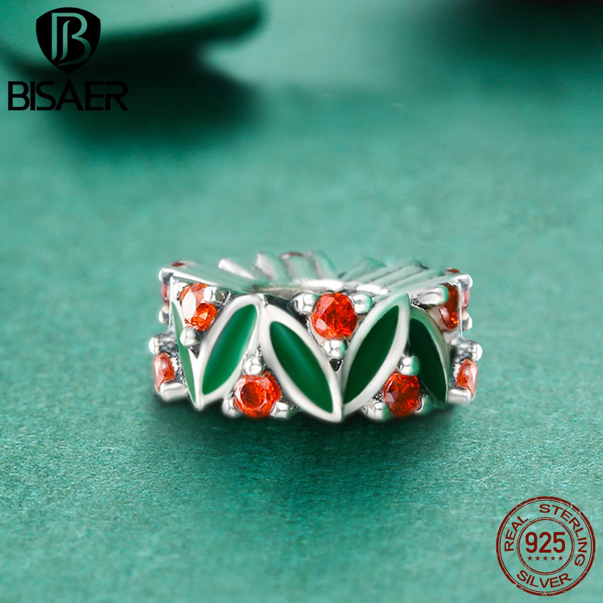 925 Sterling Silver Christmas Tree Spacer Beads Green Flower Charms Fit BISAER Bracelets Sterling Silver Jewelry ECC317
