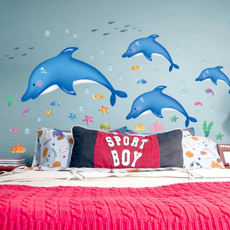 Cartoon Underwater Dolphin Fish Starfish Bubble Bath Sticker For Kid Bathroom Wall Decor Children Nursery home decorations